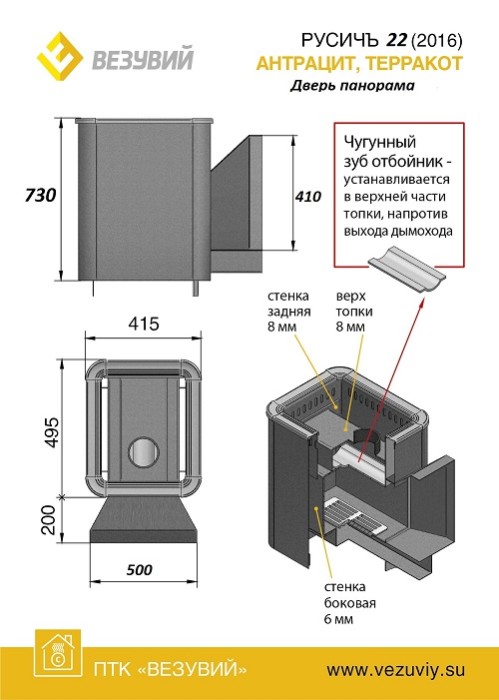Банная печь ВЕЗУВИЙ Русичъ Антрацит 22 Панорама