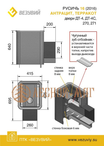 Банная печь ВЕЗУВИЙ Русичъ Антрацит 16 (ДТ-4) 2016